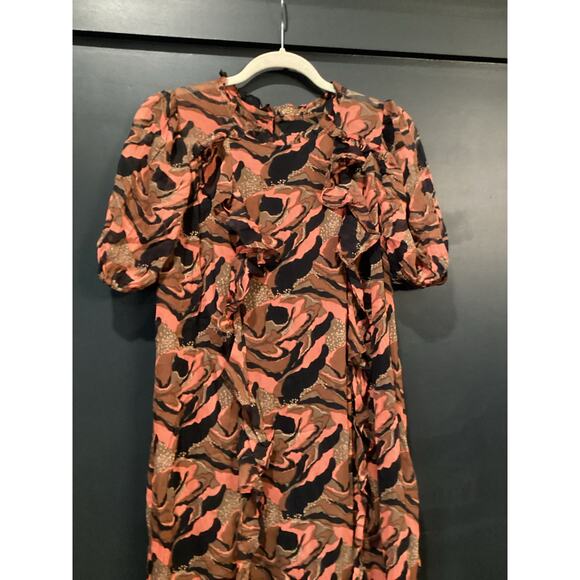 Cleobella Paige Chiffon Abstract Printed Ruffle Midi Dress in Canyon Size xs - Picture 3 of 10
